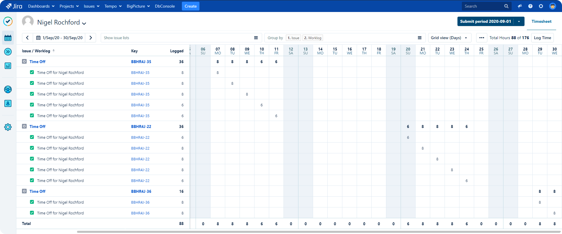 Timesheets work log for BambooHR Integration for Jira