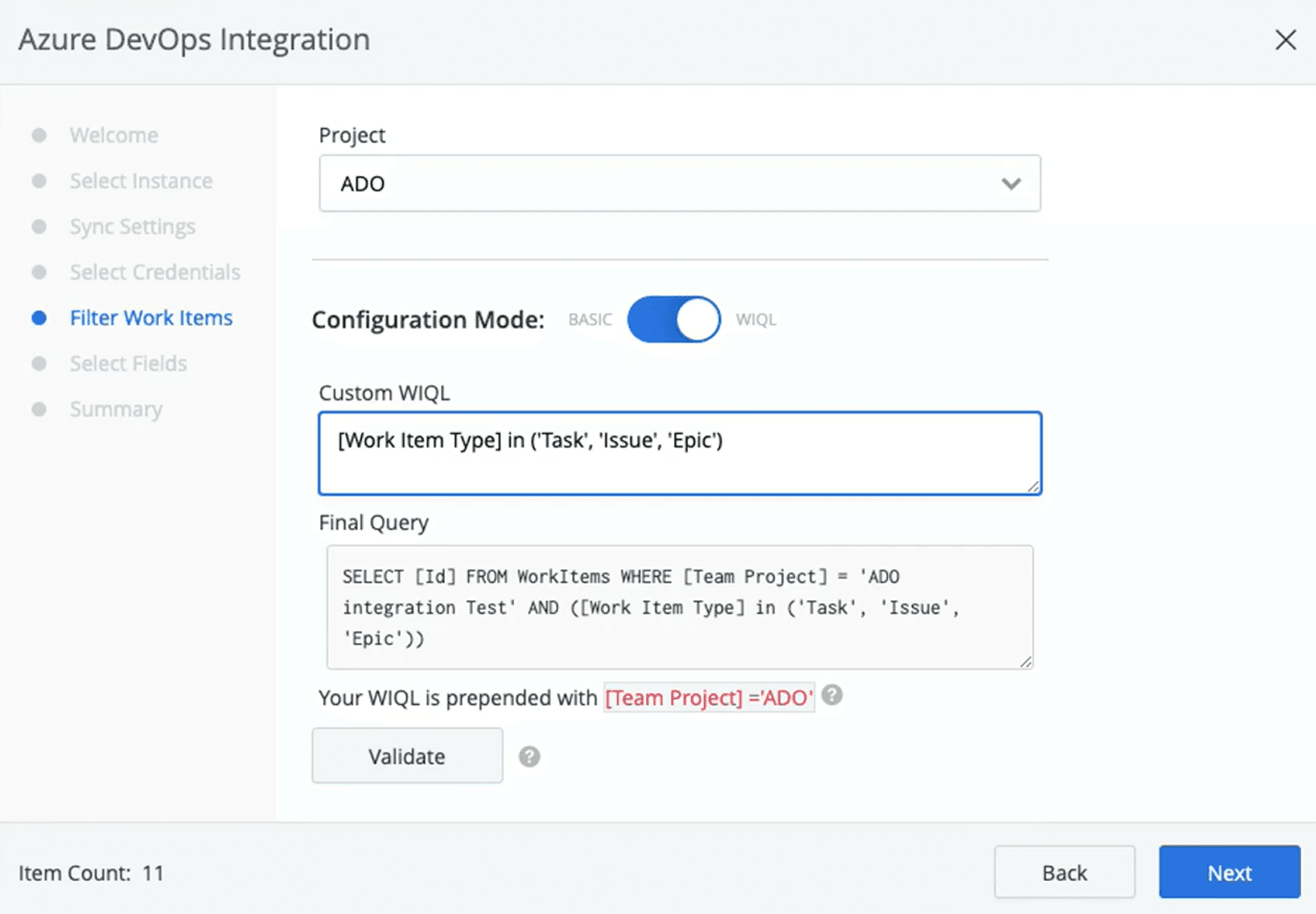 Azure DevOps Integration UI