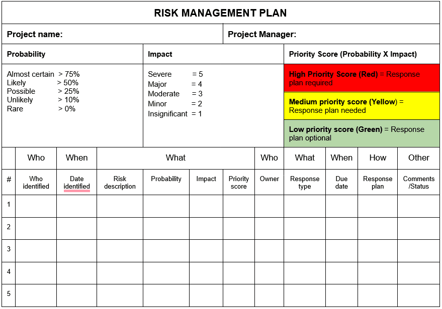 Risk management plan template