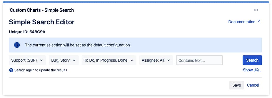 Filter showing default values for searching Jira Projects