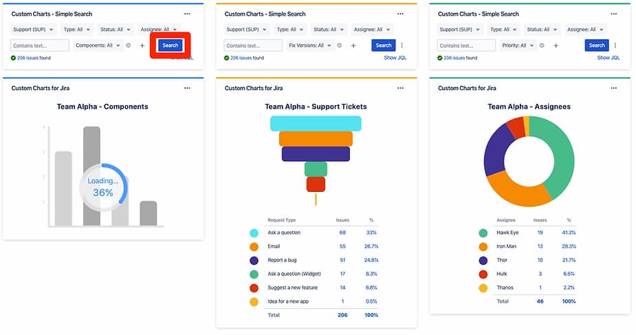 Simple Search Jira Dashboard gadget customization interface